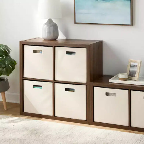 Étagère de rangement ouverte à 4 cases, fini noyer – 76,2 cm (H) x 75,8 cm (L) x 37,1 cm (P)