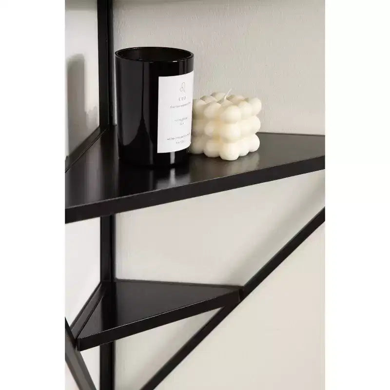 Étagère d'angle murale en métal et bois, 4 niveaux – 96,5 cm (H) x 58,7 cm (l) x 41,6 cm (P), Noire