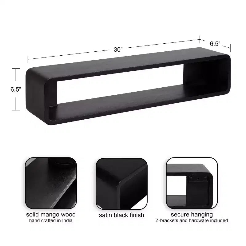 Étagère flottante murale – 76 cm (l) x 16,5 cm (P) x 16,5 cm (H), noire, matériel de montage inclus