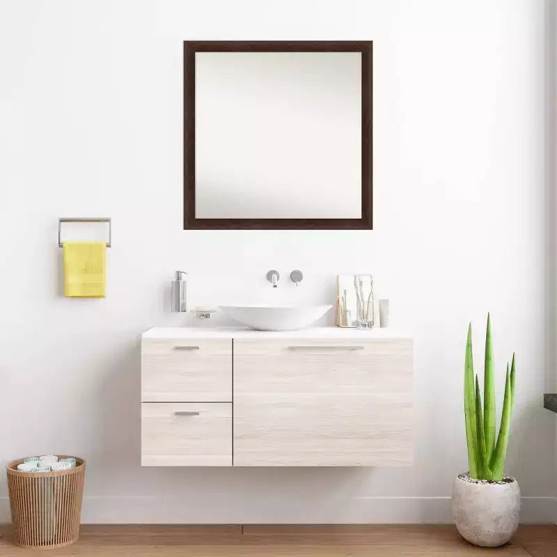 Miroir Mural Carré en Bois pour Salle de Bain, Cadre Noyer Chaud – 73.66x73.66 cm, Fixation Murale