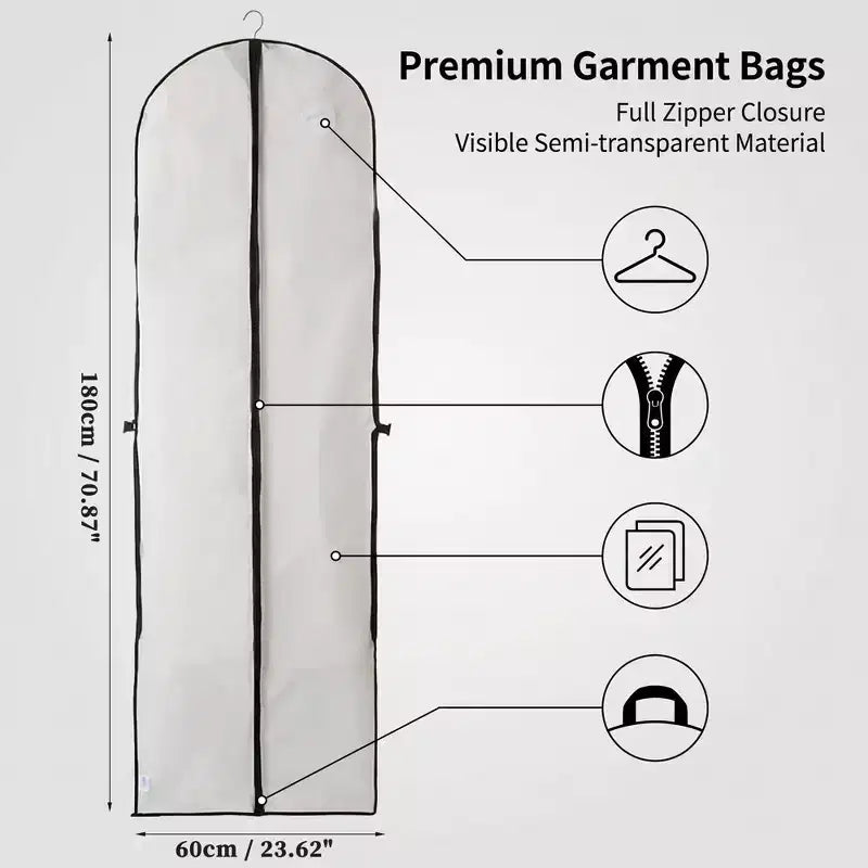Housse à vêtements PEVA avec poignée – 60 cm L x 180 cm H, supporte jusqu'à 27 kg