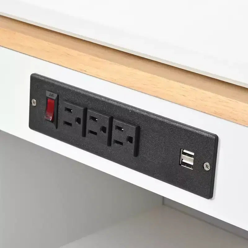 Îlot de cuisine roulant avec table extensible, lumières LED et prises de courant – 94,28 cm H x 42,97 cm L x 84,37 cm P