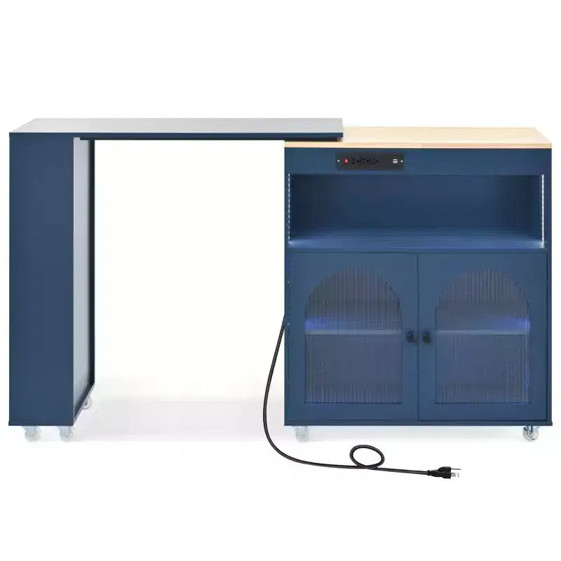 Îlot de cuisine roulant avec table extensible, lumières LED et prises de courant – 94,28 cm H x 42,97 cm L x 84,37 cm P