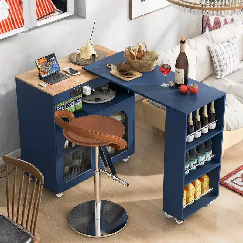 Îlot de cuisine roulant avec table extensible, lumières LED et prises de courant – 94,28 cm H x 42,97 cm L x 84,37 cm P