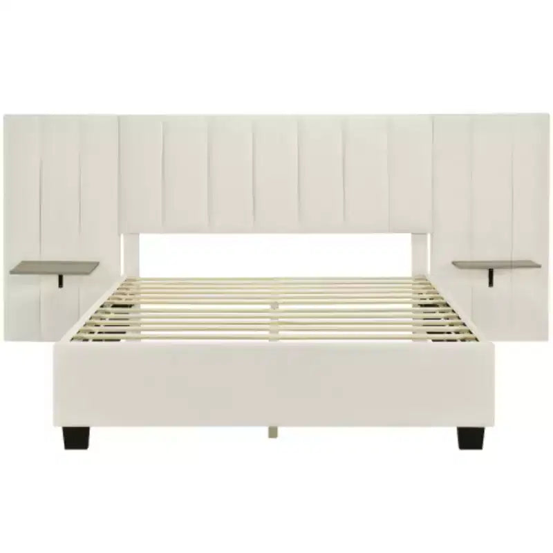 Lit plateforme tapissé Queen Size avec tête de lit haute – 121,4 cm H x 206,5 cm L x 284 cm P, Contreplaqué