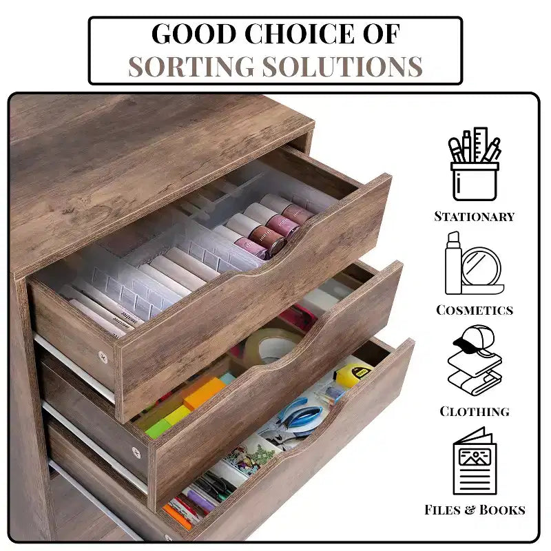 Meuble de rangement de bureau à 7 tiroirs sur roulettes – 81,8 cm H x 48 cm L x 39,9 cm P, en bois