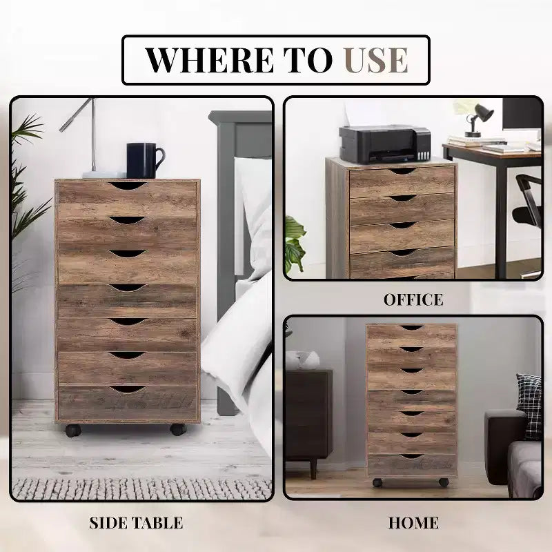 Meuble de rangement de bureau à 7 tiroirs sur roulettes – 81,8 cm H x 48 cm L x 39,9 cm P, en bois