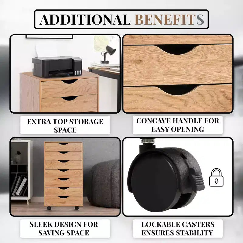 Meuble de rangement de bureau à 7 tiroirs sur roulettes – 81,8 cm H x 48 cm L x 39,9 cm P, en bois