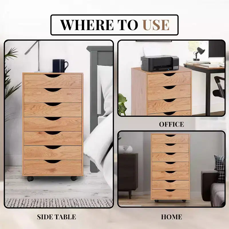Meuble de rangement de bureau à 7 tiroirs sur roulettes – 81,8 cm H x 48 cm L x 39,9 cm P, en bois