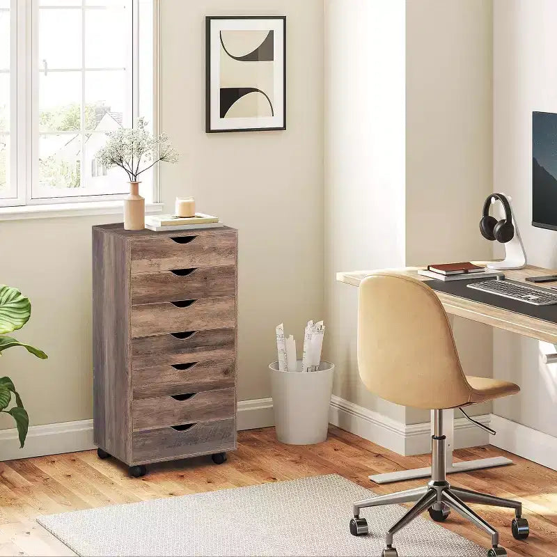 Meuble de rangement de bureau à 7 tiroirs sur roulettes – 81,8 cm H x 48 cm L x 39,9 cm P, en bois