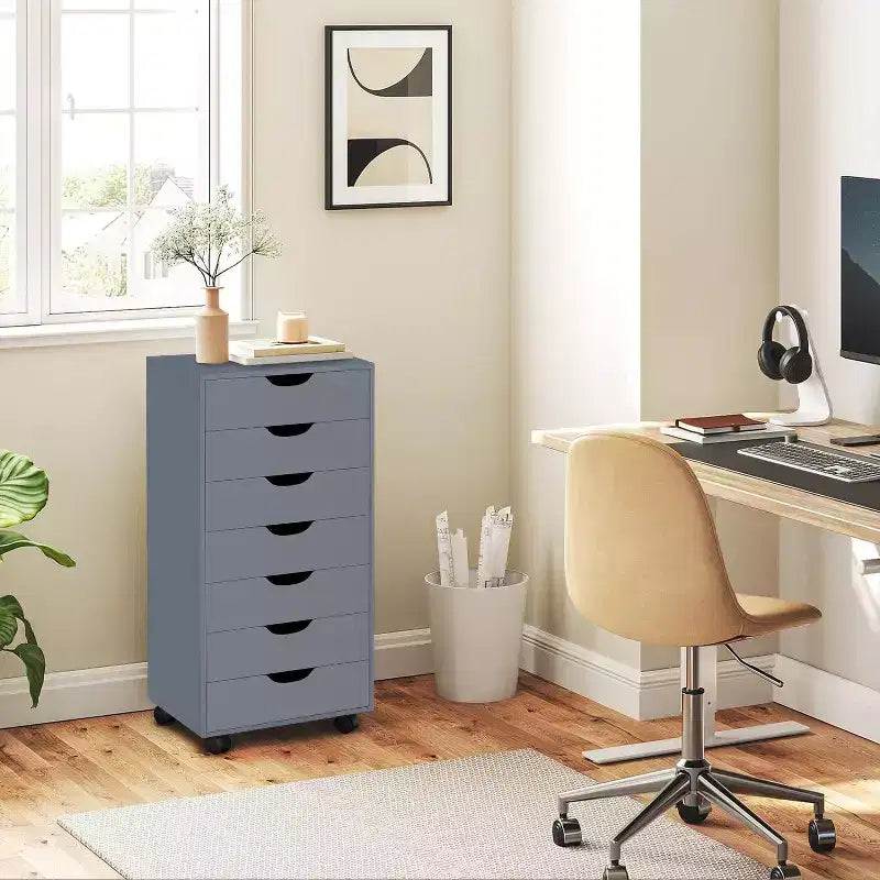 Meuble de rangement de bureau à 7 tiroirs sur roulettes – 81,8 cm H x 48 cm L x 39,9 cm P, en bois