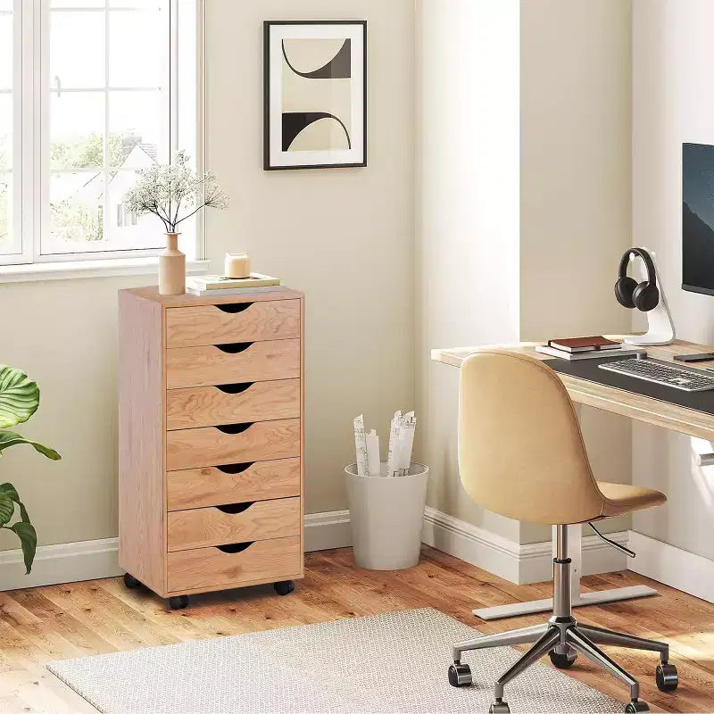 Meuble de rangement de bureau à 7 tiroirs sur roulettes – 81,8 cm H x 48 cm L x 39,9 cm P, en bois