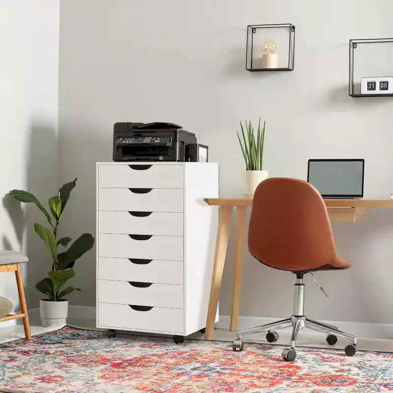 Meuble de rangement de bureau à 7 tiroirs sur roulettes – 81,8 cm H x 48 cm L x 39,9 cm P, en bois