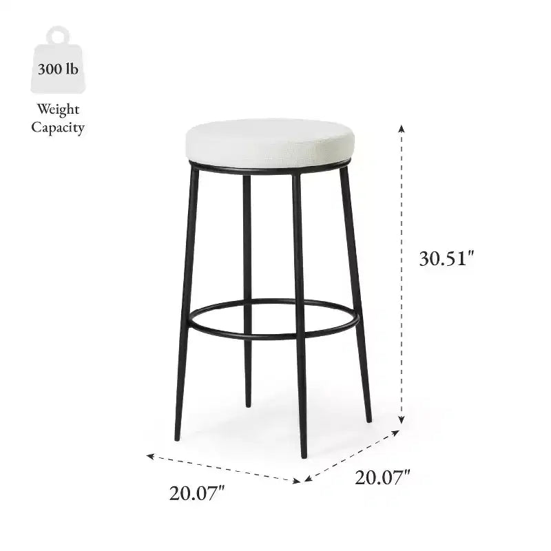 Tabouret de bar en métal sans dossier avec assise rembourrée en tissu – Hauteur d'assise 78,7 cm, 40 cm l. x 41 cm P.