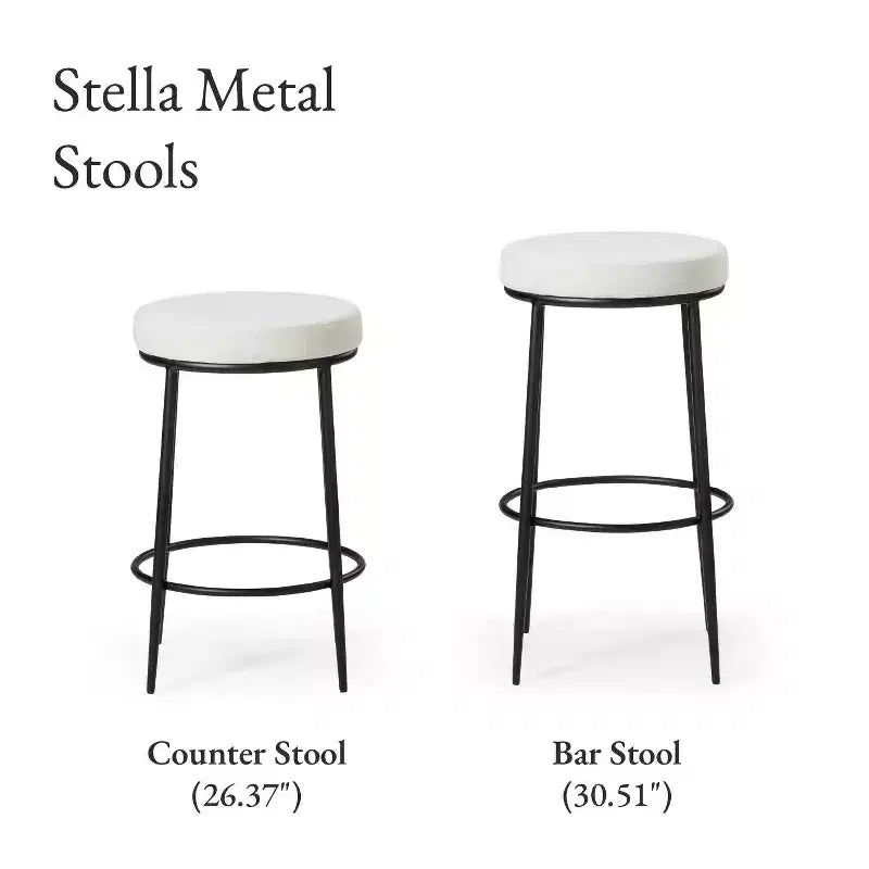 Tabouret de bar en métal sans dossier avec assise rembourrée en tissu – Hauteur d'assise 78,7 cm, 40 cm l. x 41 cm P.