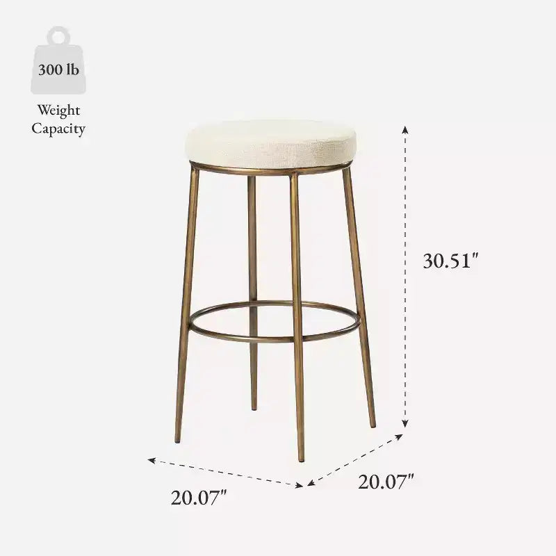 Tabouret de bar en métal sans dossier avec assise rembourrée en tissu – Hauteur d'assise 78,7 cm, 40 cm l. x 41 cm P.