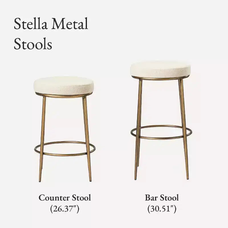 Tabouret de bar en métal sans dossier avec assise rembourrée en tissu – Hauteur d'assise 78,7 cm, 40 cm l. x 41 cm P.