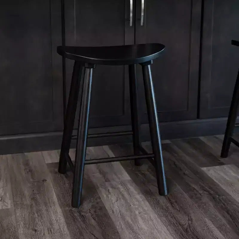 Tabouret de comptoir sans dossier en bois avec siège en similicuir – 63,5 cm H, assise 46 cm L x 33 cm P