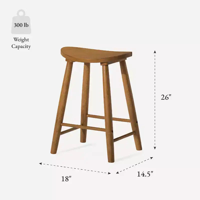 Tabouret de comptoir sans dossier en bois avec siège en similicuir – 63,5 cm H, assise 46 cm L x 33 cm P