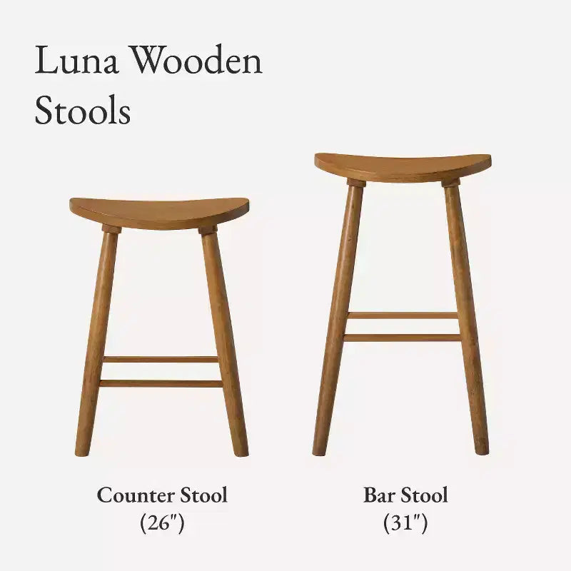 Tabouret de comptoir sans dossier en bois avec siège en similicuir – 63,5 cm H, assise 46 cm L x 33 cm P