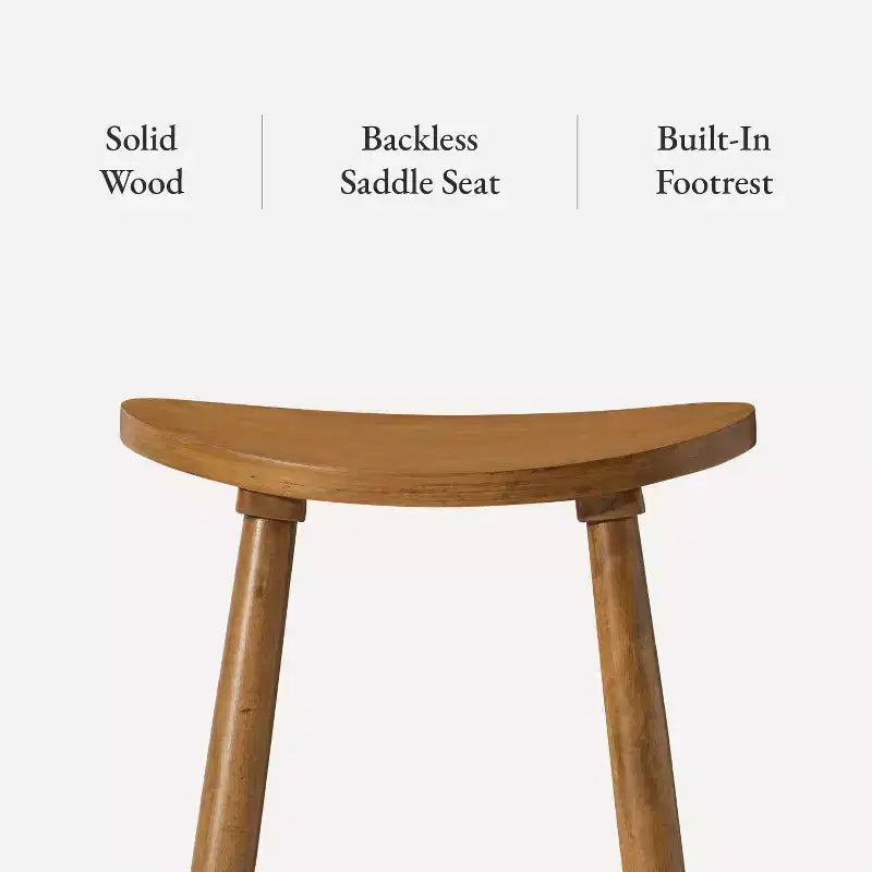 Tabouret de comptoir sans dossier en bois avec siège en similicuir – 63,5 cm H, assise 46 cm L x 33 cm P