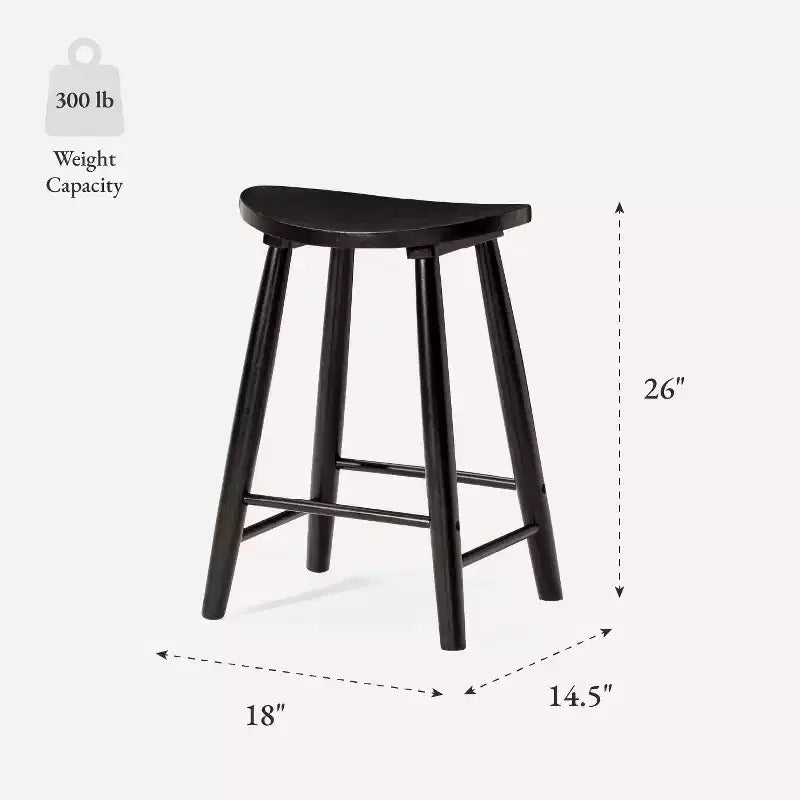 Tabouret de comptoir sans dossier en bois avec siège en similicuir – 63,5 cm H, assise 46 cm L x 33 cm P