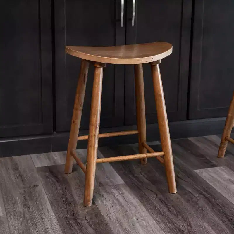 Tabouret de comptoir sans dossier en bois avec siège en similicuir – 63,5 cm H, assise 46 cm L x 33 cm P