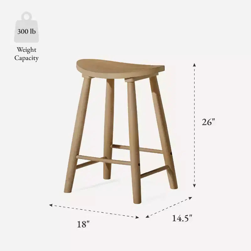 Tabouret de comptoir sans dossier en bois avec siège en similicuir – 63,5 cm H, assise 46 cm L x 33 cm P