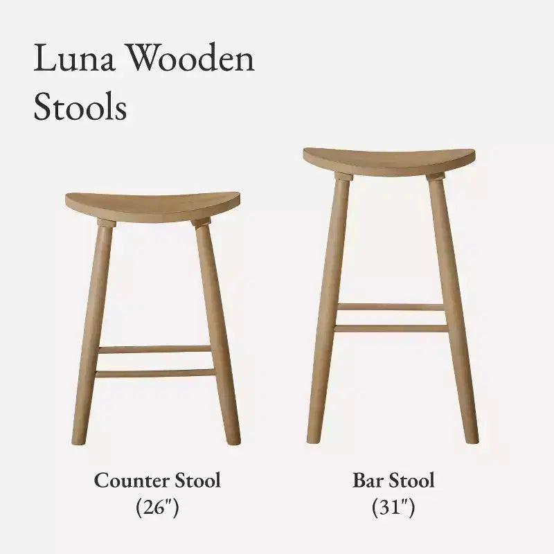 Tabouret de comptoir sans dossier en bois avec siège en similicuir – 63,5 cm H, assise 46 cm L x 33 cm P