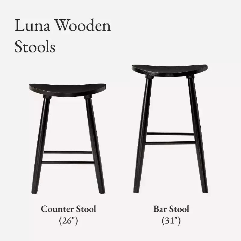 Tabouret de comptoir sans dossier en bois avec siège en similicuir – 63,5 cm H, assise 46 cm L x 33 cm P