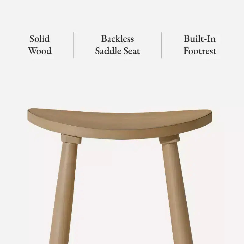 Tabouret de comptoir sans dossier en bois avec siège en similicuir – 63,5 cm H, assise 46 cm L x 33 cm P