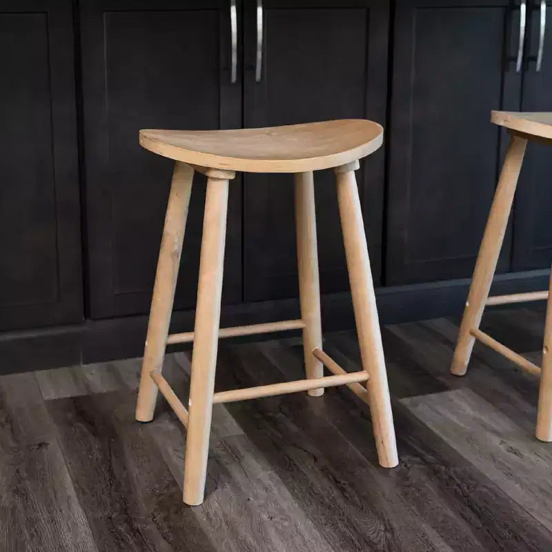 Tabouret de comptoir sans dossier en bois avec siège en similicuir – 63,5 cm H, assise 46 cm L x 33 cm P