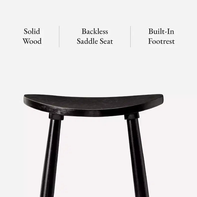Tabouret de comptoir sans dossier en bois avec siège en similicuir – 63,5 cm H, assise 46 cm L x 33 cm P