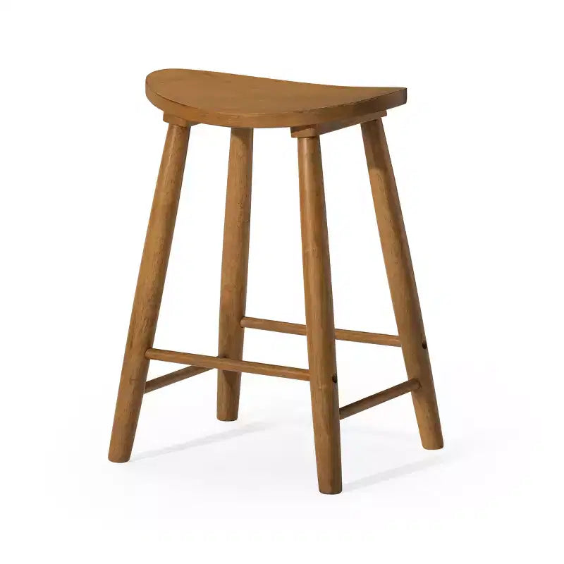 Tabouret de comptoir sans dossier en bois avec siège en similicuir – 63,5 cm H, assise 46 cm L x 33 cm P