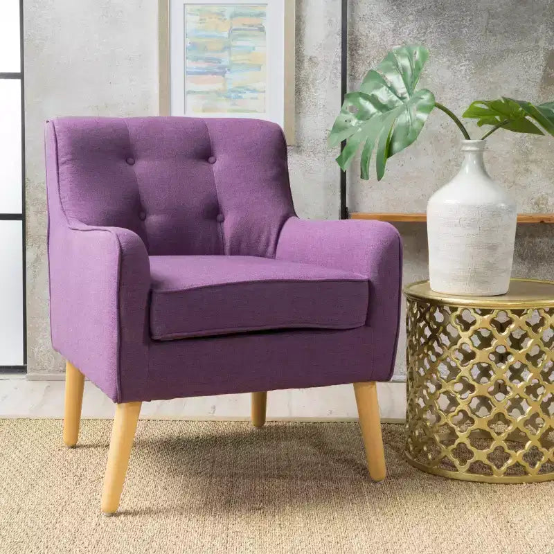 Fauteuil d'appoint en tissu capitonné avec pieds en bois de bouleau – 77,5 cm (H) x 75 cm (l) x 63,5 cm (P)
