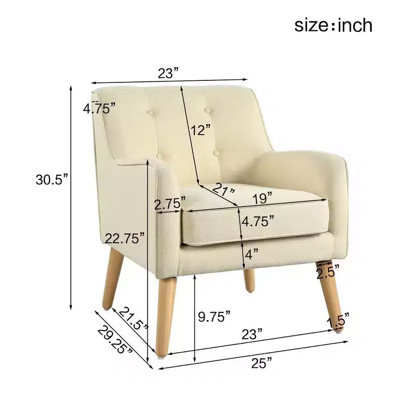Fauteuil d'appoint en tissu capitonné avec pieds en bois de bouleau – 77,5 cm (H) x 75 cm (l) x 63,5 cm (P)