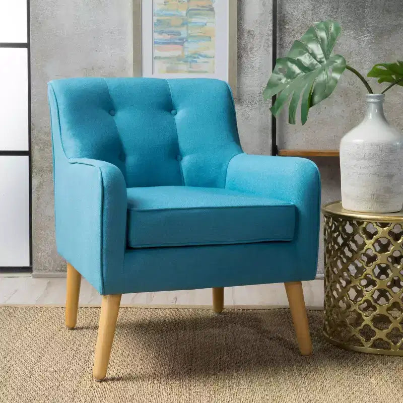 Fauteuil d'appoint en tissu capitonné avec pieds en bois de bouleau – 77,5 cm (H) x 75 cm (l) x 63,5 cm (P)