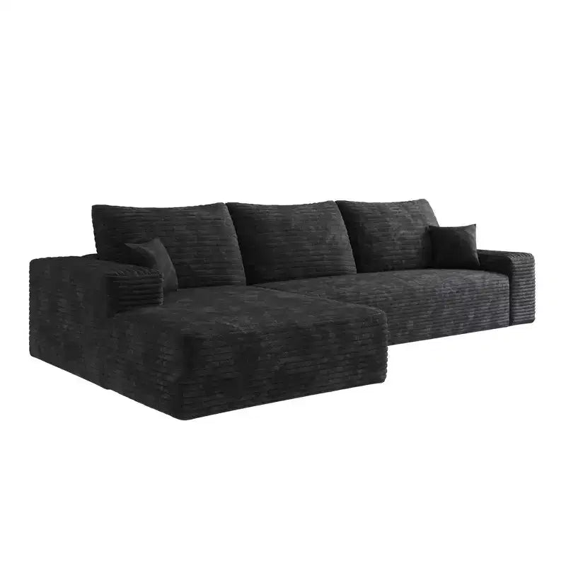 Canapé d'angle en forme de L de 272 cm, revêtement en velours côtelé, assise profonde – 96 cm H x 177 cm L x 272 cm P