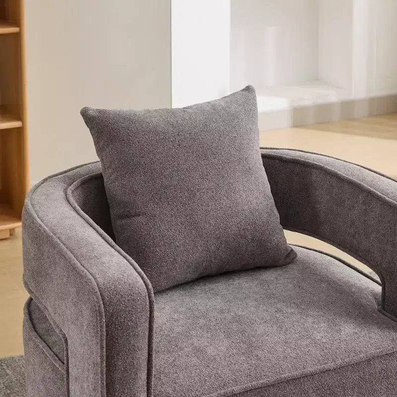 Fauteuil d'appoint pivotant à dossier ouvert à 360° avec base en bois vieilli – 84,1 cm H x 73,9 cm l x 66 cm P