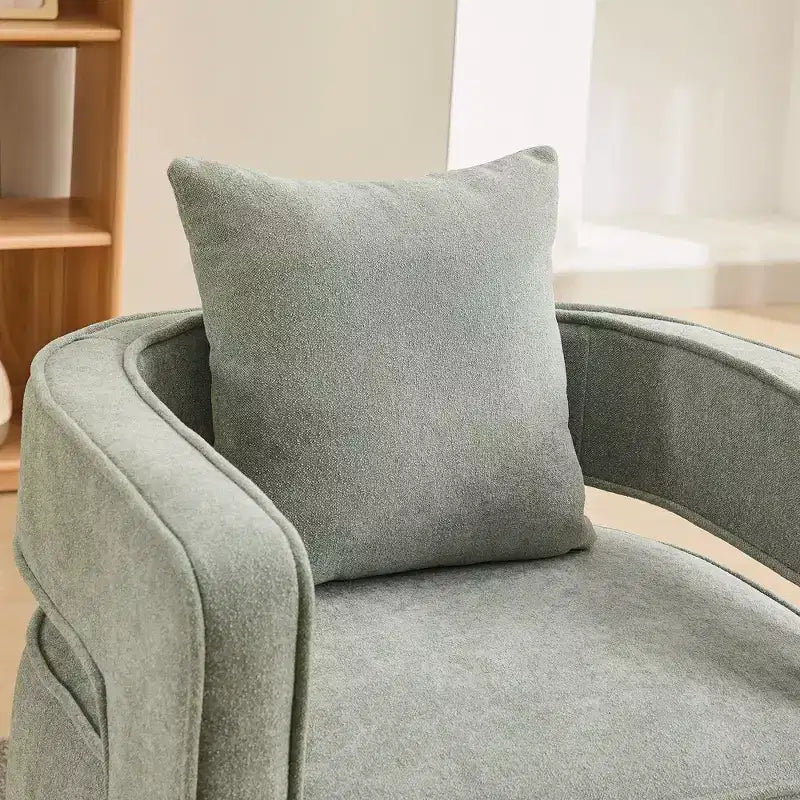 Fauteuil d'appoint pivotant à dossier ouvert à 360° avec base en bois vieilli – 84,1 cm H x 73,9 cm l x 66 cm P