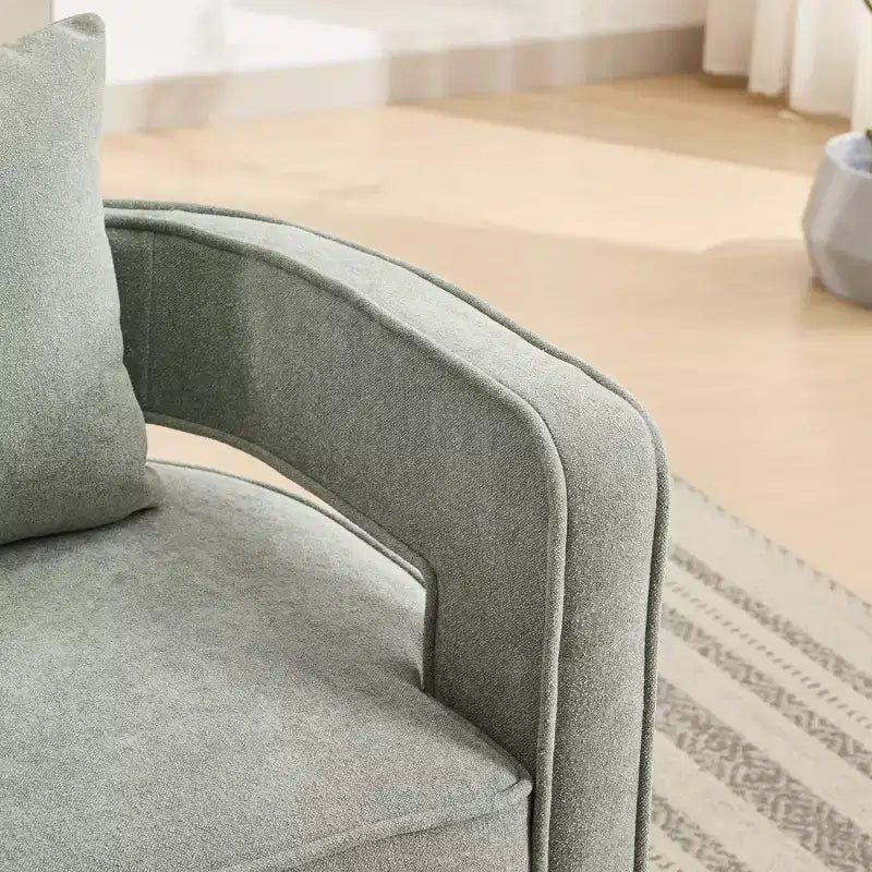 Fauteuil d'appoint pivotant à dossier ouvert à 360° avec base en bois vieilli – 84,1 cm H x 73,9 cm l x 66 cm P