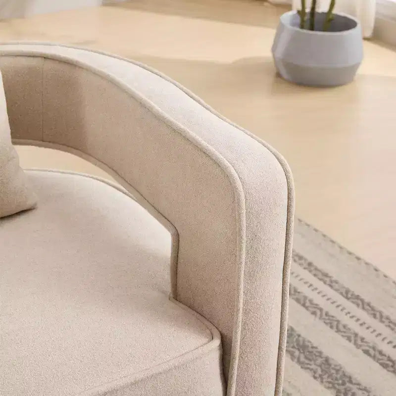 Fauteuil d'appoint pivotant à dossier ouvert à 360° avec base en bois vieilli – 84,1 cm H x 73,9 cm l x 66 cm P