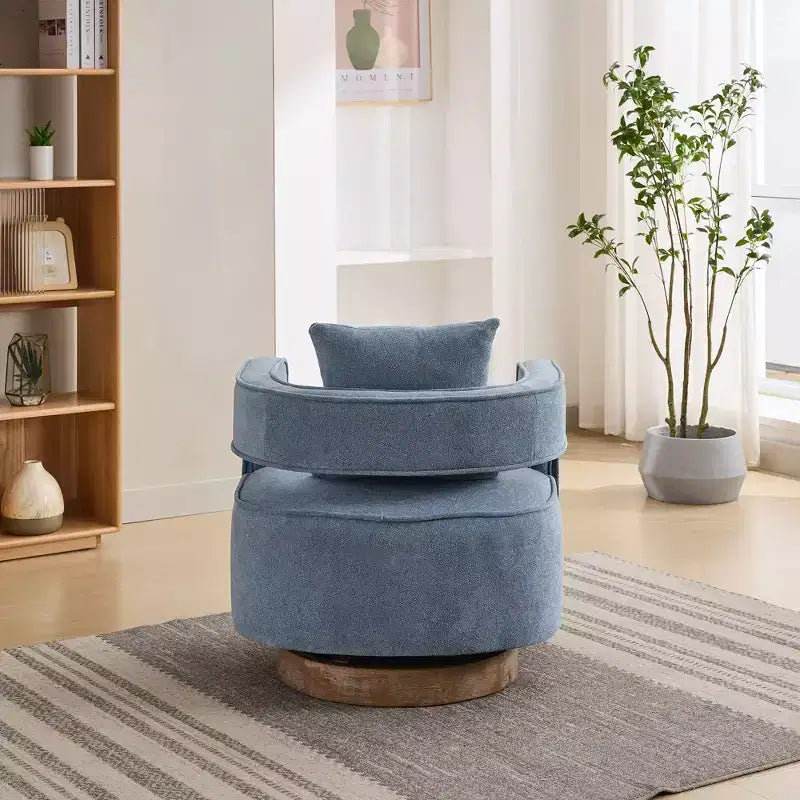 Fauteuil d'appoint pivotant à dossier ouvert à 360° avec base en bois vieilli – 84,1 cm H x 73,9 cm l x 66 cm P