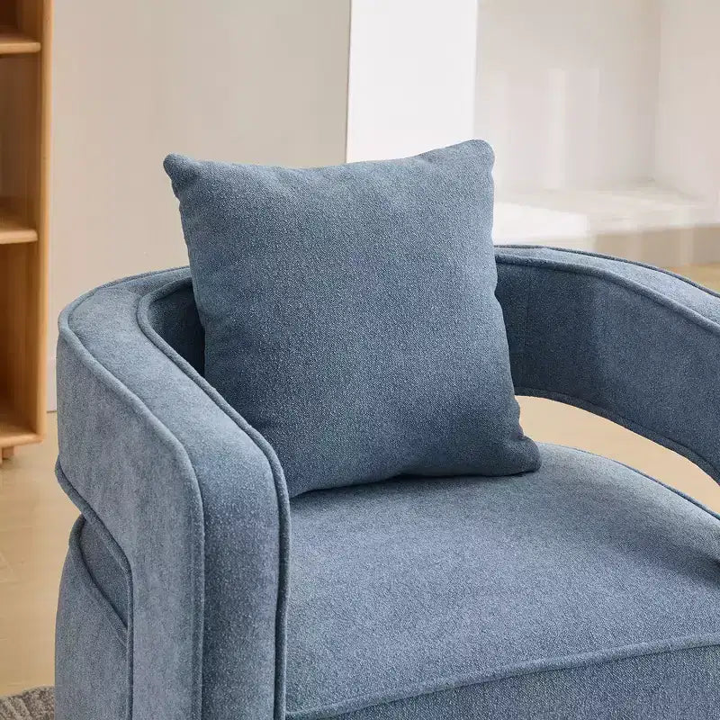 Fauteuil d'appoint pivotant à dossier ouvert à 360° avec base en bois vieilli – 84,1 cm H x 73,9 cm l x 66 cm P