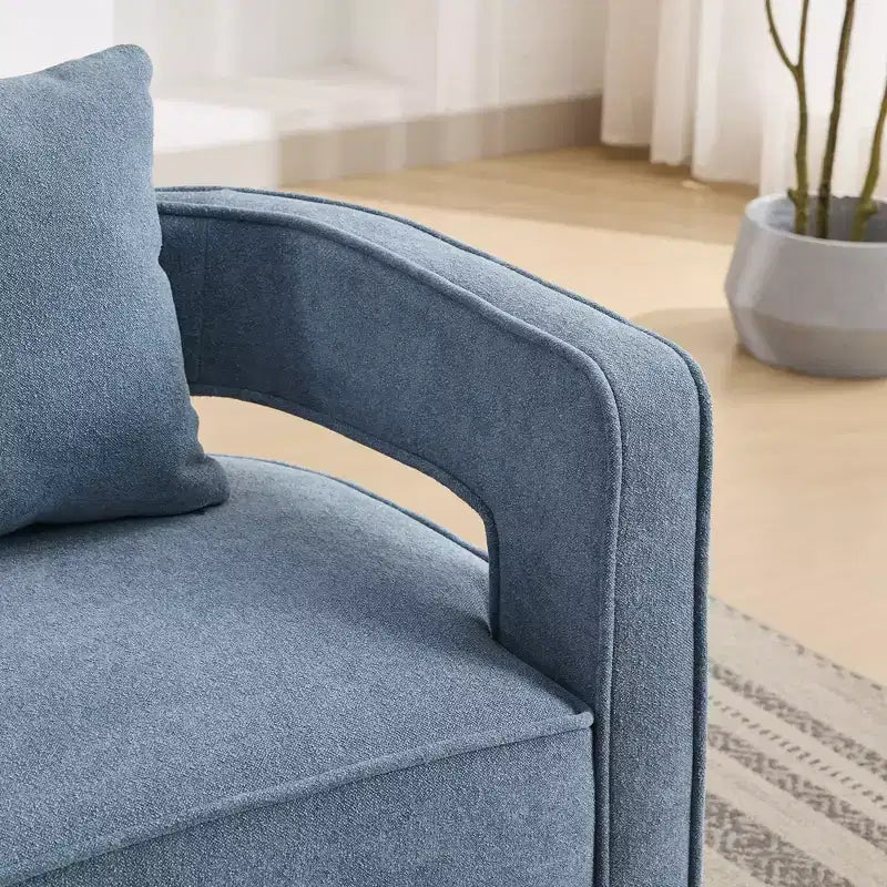 Fauteuil d'appoint pivotant à dossier ouvert à 360° avec base en bois vieilli – 84,1 cm H x 73,9 cm l x 66 cm P