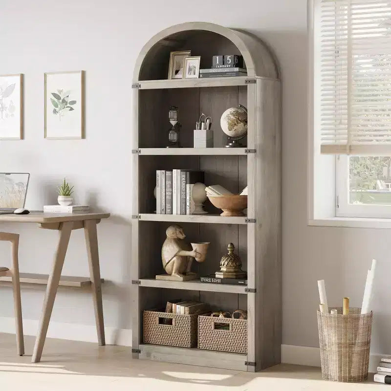 Bibliothèque arquée à 5 étagères – 182,1 cm H x 75,9 cm L x 30,2 cm P, MDF