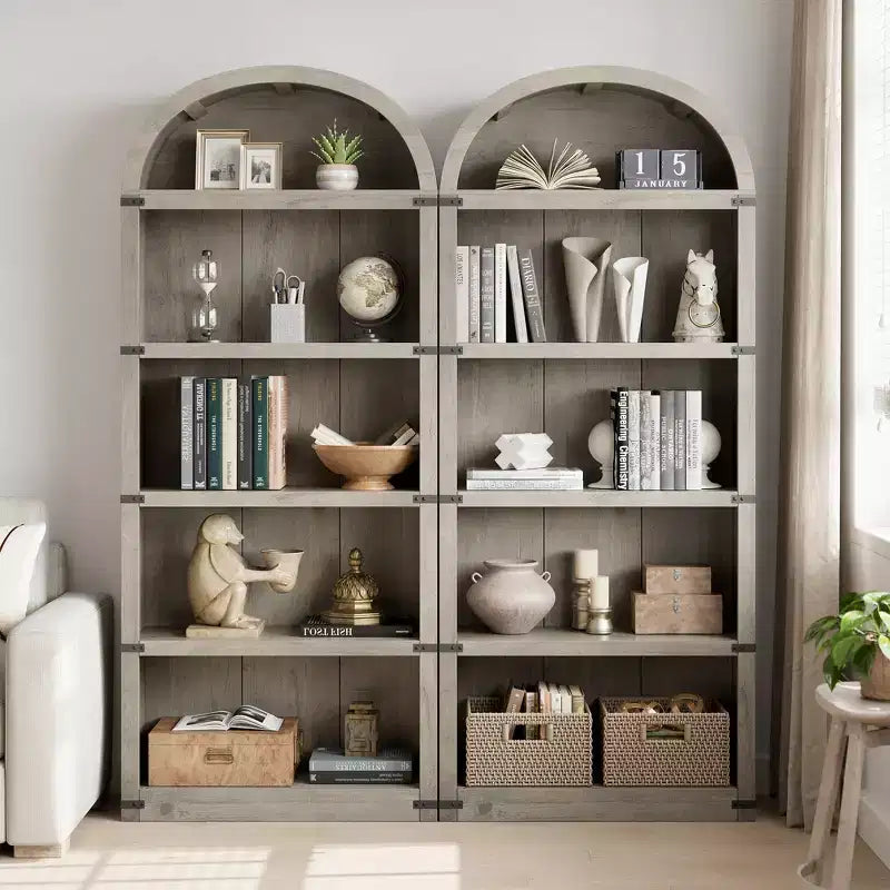 Bibliothèque arquée à 5 étagères – 182,1 cm H x 75,9 cm L x 30,2 cm P, MDF