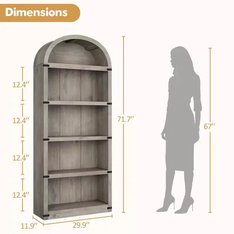 Bibliothèque arquée à 5 étagères – 182,1 cm H x 75,9 cm L x 30,2 cm P, MDF