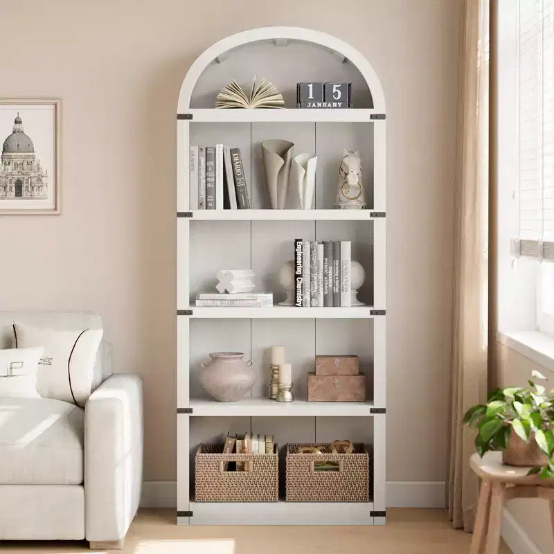 Bibliothèque arquée à 5 étagères – 182,1 cm H x 75,9 cm L x 30,2 cm P, MDF
