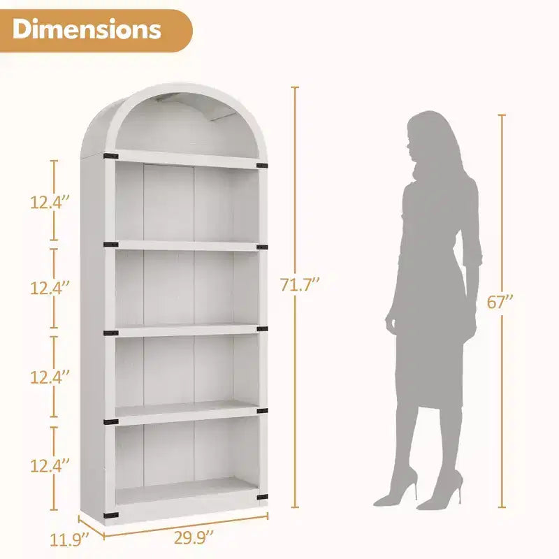 Bibliothèque arquée à 5 étagères – 182,1 cm H x 75,9 cm L x 30,2 cm P, MDF